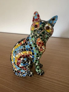 Mosaic Style Cat Kitten Figurine Figure Multicolored Tiled 14cm - Picture 1 of 6