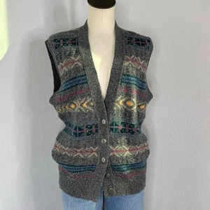 Chaleco Suéter Eddie Bauer Vintage Mezcla de Lana Rayas Cuello en V Talla Mediana - Imagen 1 de 8