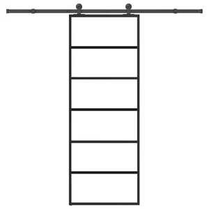 Transparent Black Sliding Door Set 76x205 cm ESG Glass Aluminium Hardware - Picture 1 of 5