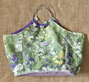 Handgefertigte Blumen Hobo Handtasche Glitzer Kunststoffgriffe Impressionist Aquarell - Bild 1 von 8