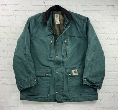 Carhartt Jacket Mens Small/Medium Green Lined Duck Work Chore Coat USA 90s Union - Image 1 of 4