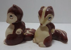 Vintage 1940's Squirrel Brown Tan Large Eyes Salt and Pepper Shakers - Picture 1 of 3