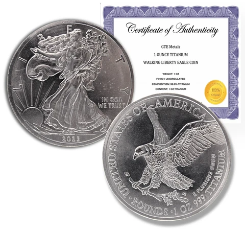 2023 American Eagle Liberty Walking Coin TROY OUNCE OZ .999 Pure TITANIUM Round Cover