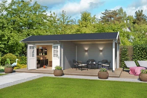 Gartenhaus Blockhaus  Satteldach 34 mm New York grau 700x320 cm Lasita - Bild 1 von 4