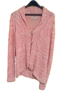 Royal Robbins Womens Sweater Medium Coral White Open Knit Button Cardigan Collar - Picture 1 of 9