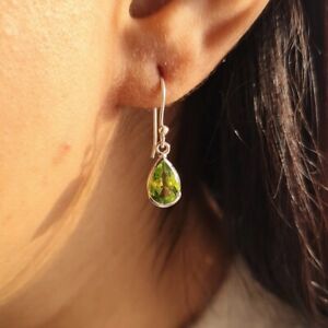 Pear Cut Green Peridot Earring Drop Dangle Earring 925 Sterling Silver Earrings