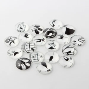 LOT de 10 CABOCHONS en VERRE NOIR et BLANC CHATS CATS CAGES OISEAUX ronds 10mm - Imagen 1 de 1