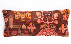 Funda de almohada lumbar antigua, cojín de alfombra antigua, almohada de alfombra turca almohada grande - Imagen 1 de 10