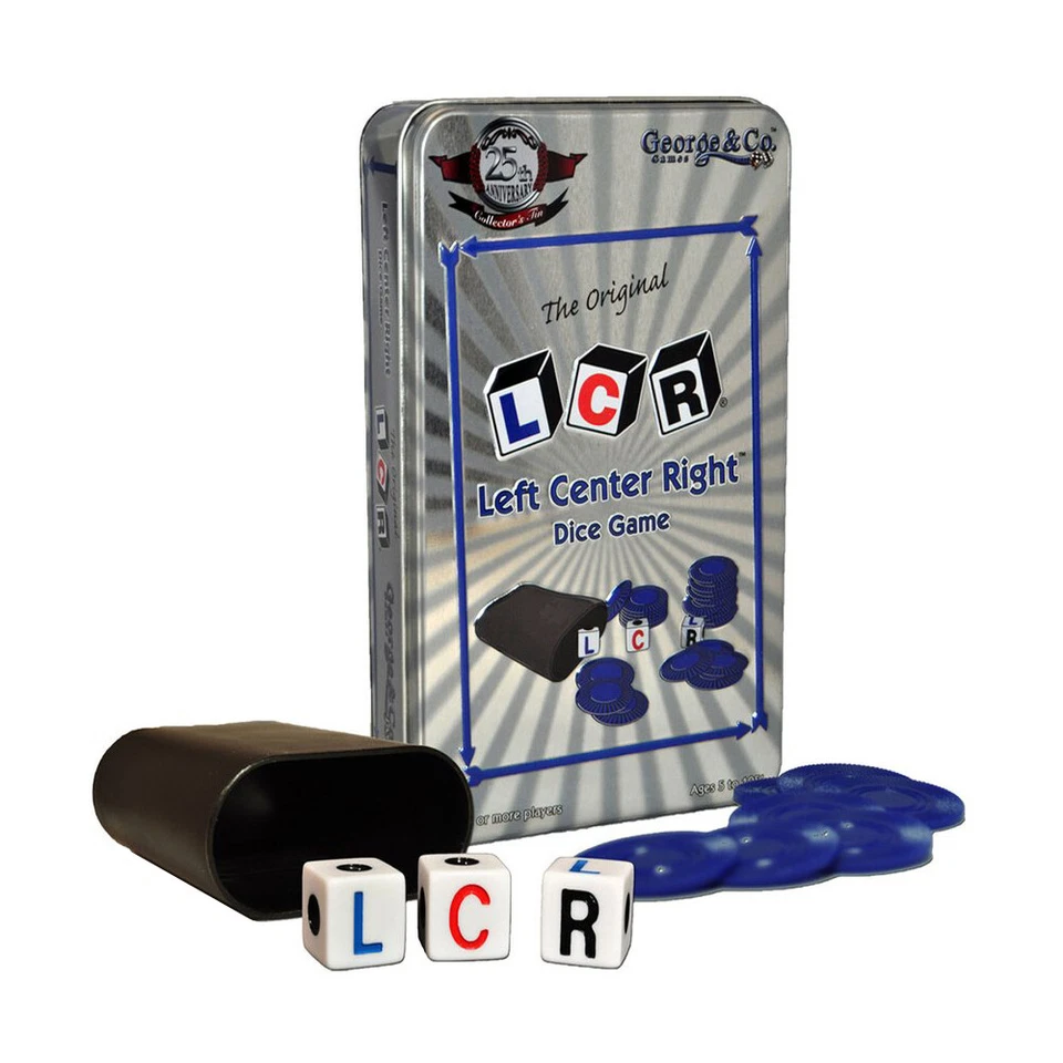 Left Center Right Dice Game 25th Anniversary Collectors Tin Toy Play LCR