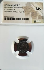 Constans, AD 337-350. AE Nummus.  Roman Empire.  NGC MS - Picture 1 of 2