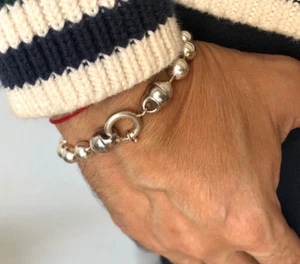 silver large ball chain link bracelet chunky heavy men women bangle - Picture 1 of 6