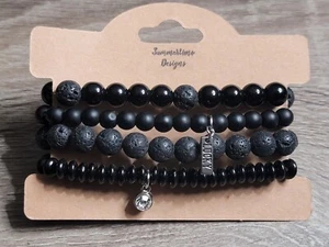 Diffusore di Oli Essenziali Set Braccialetto Perline Lava Nero 7" - Foto 1 di 1
