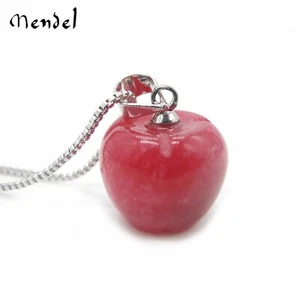 MENDEL Natural Rhodonite Pendant Necklace Stone Red Apple Charm Healing Crystal - Picture 1 of 5