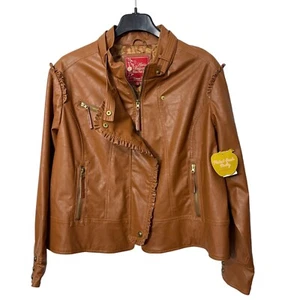NWT Apple Bottoms Womens Vegan Leather Jacket Plus Size 3X Zip Front Ruffle Y2K - Picture 1 of 7