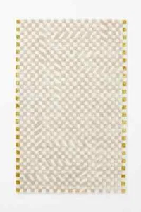 Hand-Tufted  Rug Checked Handmade Silk Carpet For Bedroom Aesthetic Living Room - Picture 1 of 2