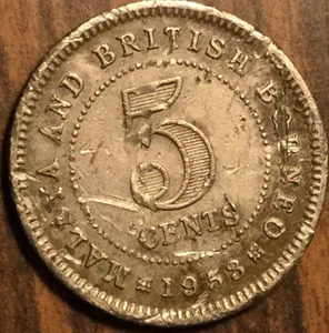 1953 MALAYA AND BRITISH BORNEO 5 CENTS COIN - Picture 1 of 2
