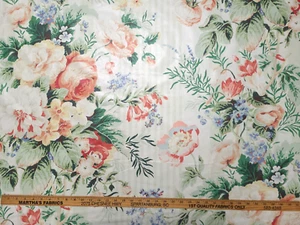 P Kaufmann BATTERSEA TANGERINE Red Green Blue Floral Chintz Drapery Fabric - Picture 1 of 4