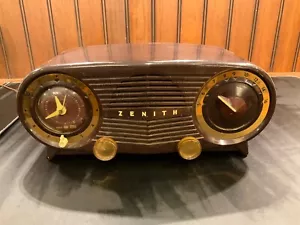 Orologio radio d'epoca a valvole Zenith telechron occhi di gufo AM bachelite R514 testato - Foto 1 di 13