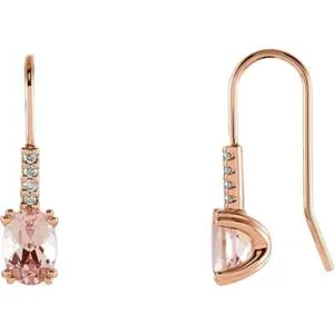 Pendientes de diamantes de morganita natural y 0,05 CTW en oro rosa de 14 K - Imagen 1 de 2