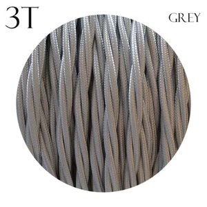 3 Core Braided Fabric Cable Lighting Lamp Flex Vintage Twisted cable Grey colour - Picture 1 of 8