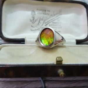 925 Sterling Silver Ring, Genuine Ammolite Ring, Size M.5 US 6.5, Multicoloured - Picture 1 of 9