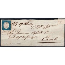 SARDEGNA 1854 20 CENTESIMI N.8c INDACO USATO SU BUSTA