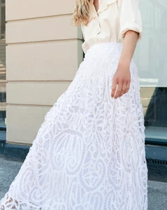 $198 NWT FREE PEOPLE SzS STEVIES HI-RISE EMBROIDERED LACE MAXI SKIRT - Imagen 1 de 4