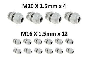 16pc Cable Gland Waterproof Plastic Wire Glands M20 x 1.5mm x4 - M16 x 1.5mm x12 - Picture 1 of 9