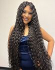 Natural Black long Curly T Part Lace Front Human Hair Wigs Women Wear Glueless