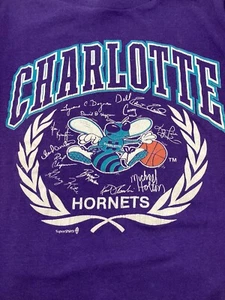 VTG Single Stitch CHARLOTTE HORNETS Youth XL 18-20 Purple Tshirt Made In USA - Picture 1 of 9