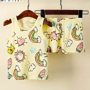 1 to 9 Years Summer Boys Pajamas Sleeveless Girls Pyjama Set Vest+Shorts Baby Cl - Picture 1 of 12