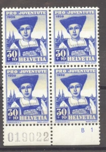 Schweiz 1939 Pro Juventute 30 Cts. MNH 4er Block mit Steuerung # - Bild 1 von 1