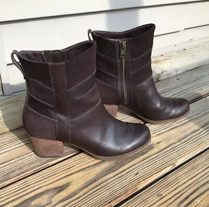 Timberland Leather Ankle Heeled Boots Women’s Sz 8.5 Side Zip EUC - Picture 1 of 13