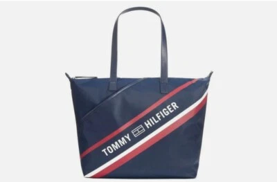 TOMMY HILFIGER SKYLER NYLON ZIP TOP TOTE NAVY , NWT - Image 1 of 4
