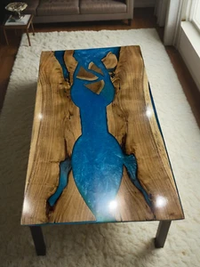 Blue Epoxy River Epoxy Table Top, Epoxy Center Table, Epoxy Wooden Resin Table - Picture 1 of 9