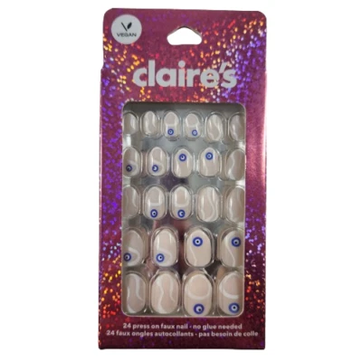 Juego de 24 círculos azules Claire's Press On Imitación Uñas Foto 1 de 4