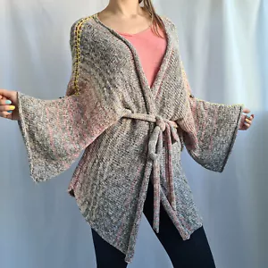 Free People Womens Cardigan Size M Chunky Knit Cotton Belted Sweater Jumper - Picture 1 of 24