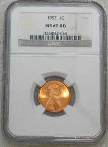 1992 P Lincoln Cent NGC MS67RD Bright Red Stunning Luster, PQ #K202Z - Picture 1 of 4