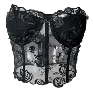 Women's Black lace bustier/corset strapless/off-the-shoulder black top. - Picture 1 of 19