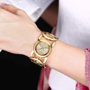 WEIQIN Gold Plated Women Watches Circles Bracelet Rhinestone Quartz Watch Stainl - Picture 1 of 3