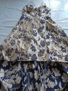 Goddiva Ladies Dress. Gold blue Floral Foil. Fishtail. Size 16. Strappy. Back - Picture 1 of 10
