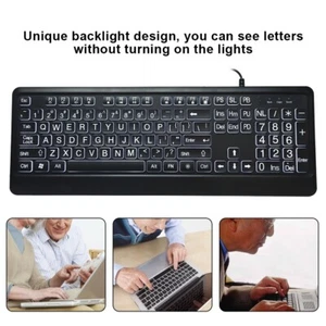 Wired Ergonomic PC Multimedia Keyboard USB 104 Keys LED Backlight for OLD Man - Picture 1 of 9