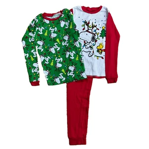 Peanuts Pajama Set Kids 10 Shirts Pant Christmas Snoopy Long Sleeve Snug Fit - Picture 1 of 12