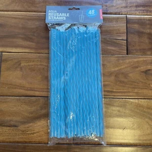 Aqua Reusable Straws Set Of 48 Nwt 11” - Picture 1 of 4