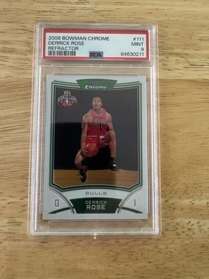 PSA 9 como nuevo 2008 Bowman cromo refractor Derrick Rose #111 Rookie RC/499 Foto 1 de 4