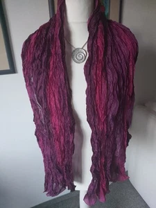Damen Seiden Crincle Schal Halstuch Tuch Boutique Designer Unikat Pflaume Töne - Bild 1 von 3