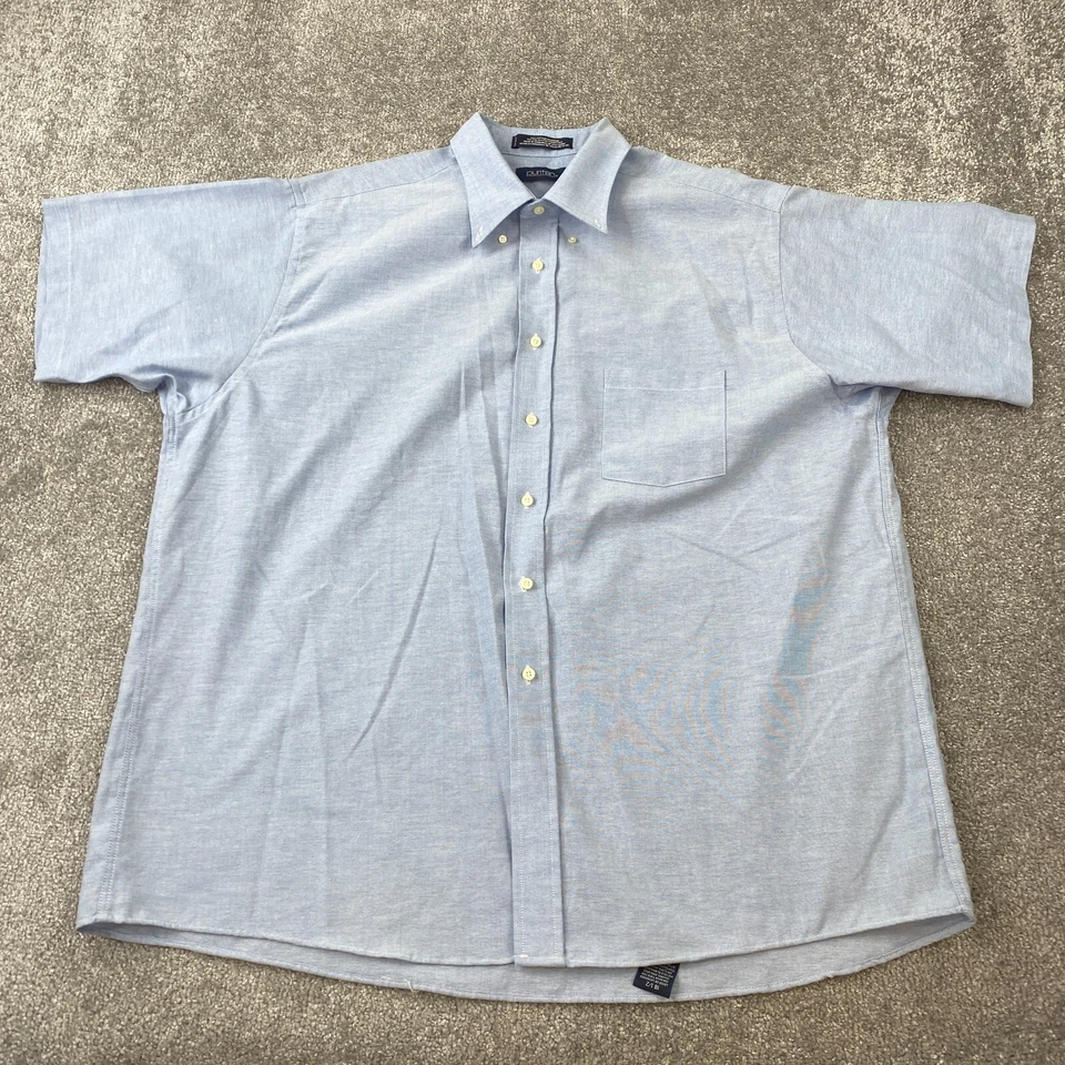 Camisa de vestir puritana para hombre talla 18,5 manga corta azul bolsillo en el pecho mezcla de algodón Foto 1 de 4