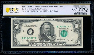 AC 1969A $50 FRN New York PCGS 67 PPQ Fr 2115-B gem uncirculated - Image 1 of 2