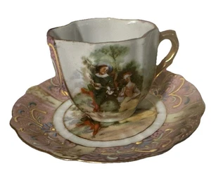 Vtg Lenwile China HandPainted Ardalt Japan Demitasse Cup Saucer Couple Pink Gold - Picture 1 of 5