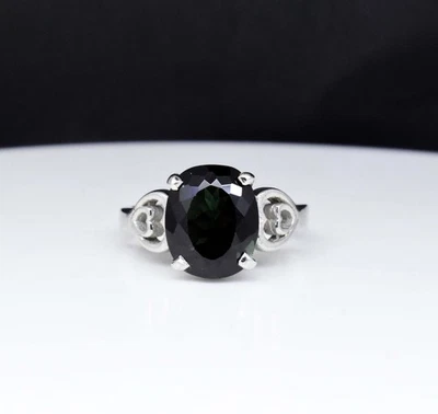 Anello in argento sterling 925 con zaffiro verde naturale 3,94 grammi US 7 - Immagine 1 di 4